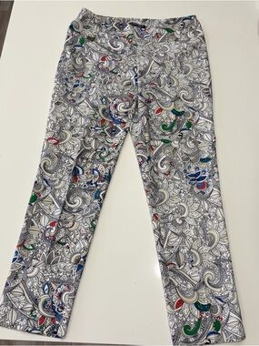 Lisette L Montreal Printed Paisley Slim Pants in White with Multicolor Accents
